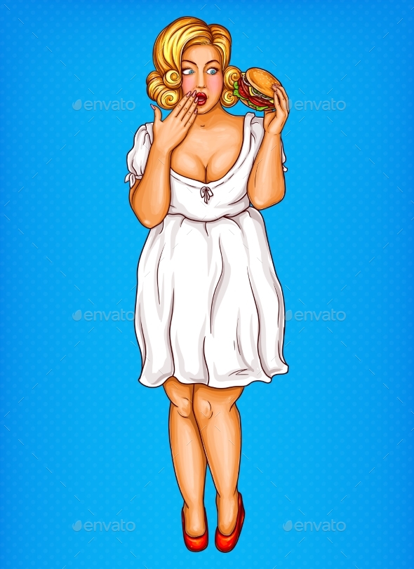 Vector Shocked Obese Blonde Woman in White - People Characters
