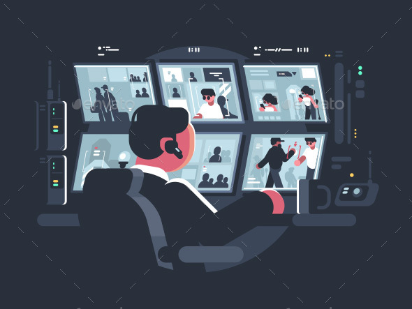 Security Watching Surveillance Cameras - People Characters