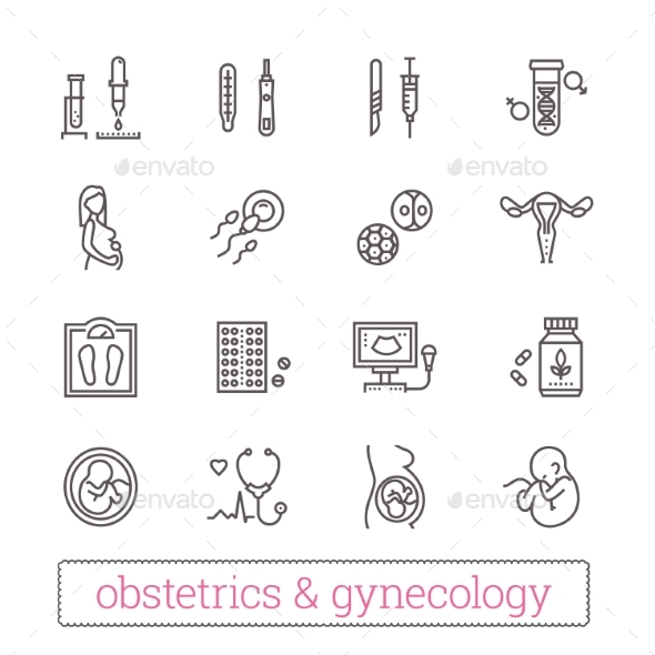 Pregnancy, Obstetrics, Gynecology Thin Line Lcons. - People Characters