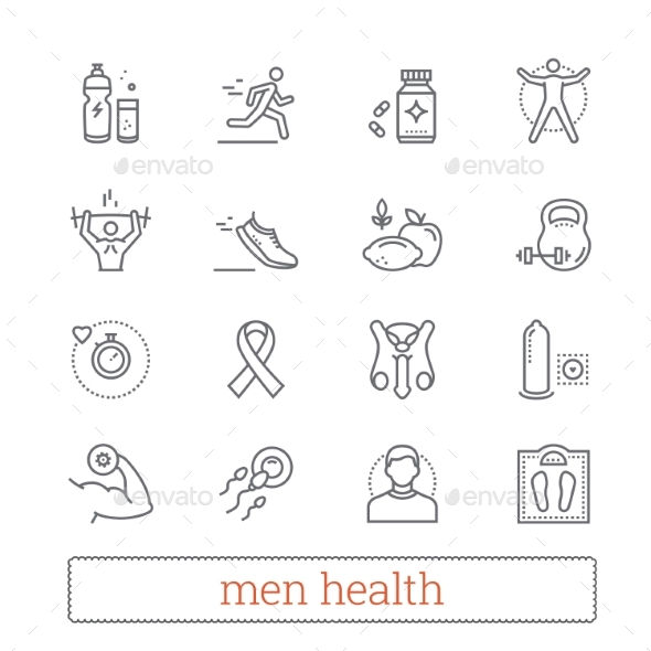 Men Health, Medicine & Lifestyle Thin Line Icons. - People Characters