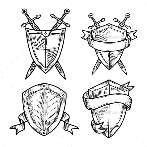 Old or Retro Medieval Royal Signs as Shields - Miscellaneous Vectors