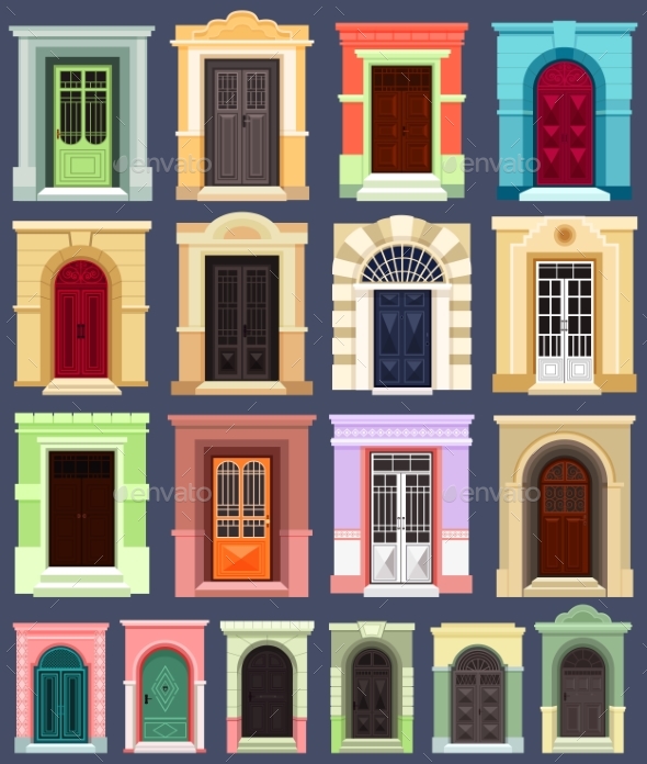 Exterior View on Isolated Building Doors - Buildings Objects
