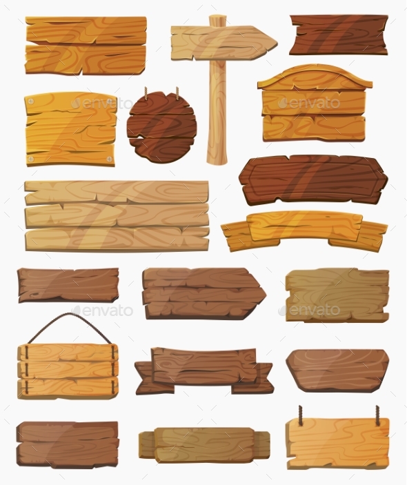 Set of Isolated Pointers Signs or Wooden Planks - Miscellaneous Vectors