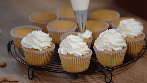 Chef Is Decorating Cupcakes for a Party alt