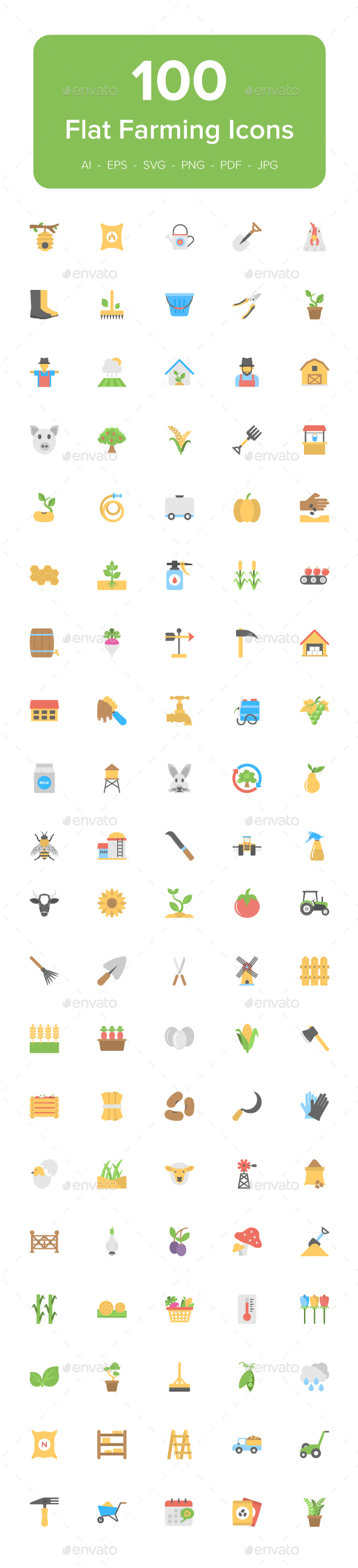 100 Farming Flat Vector Icons - Icons