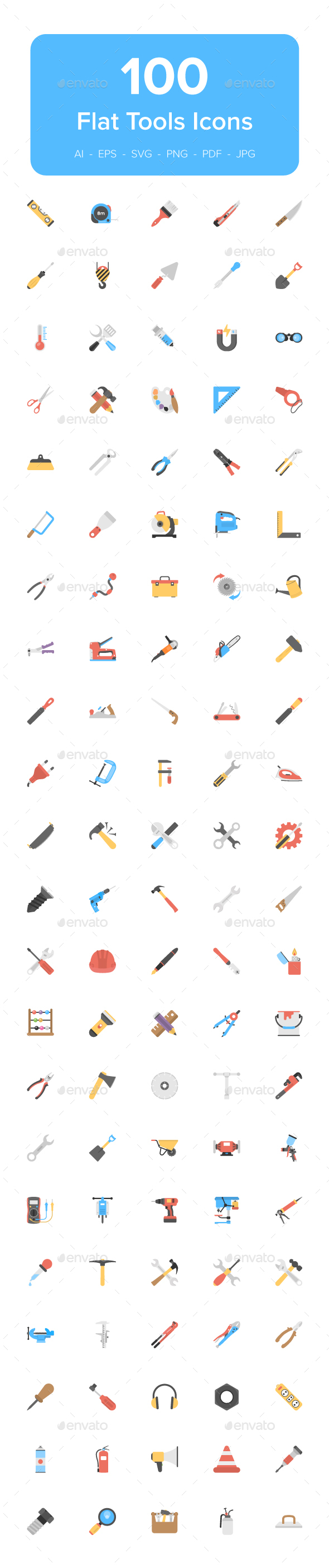 110 Tool Flat Vector Icons - Icons