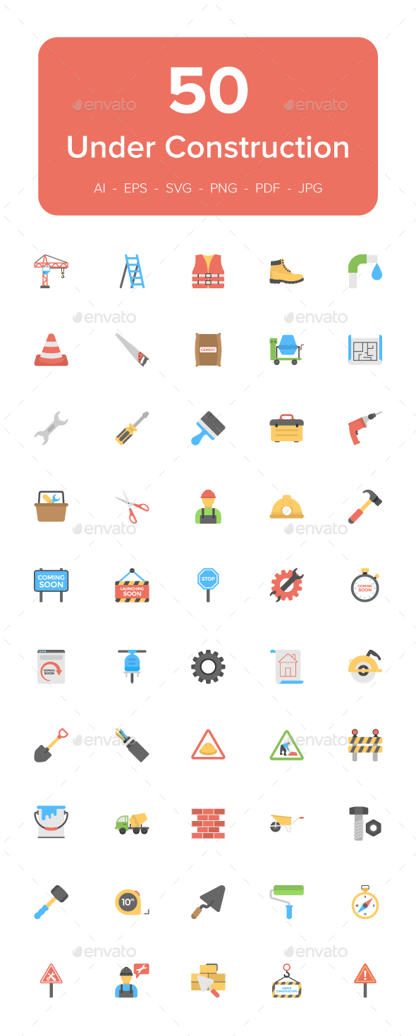 50 Under Construction Flat Icons - Icons