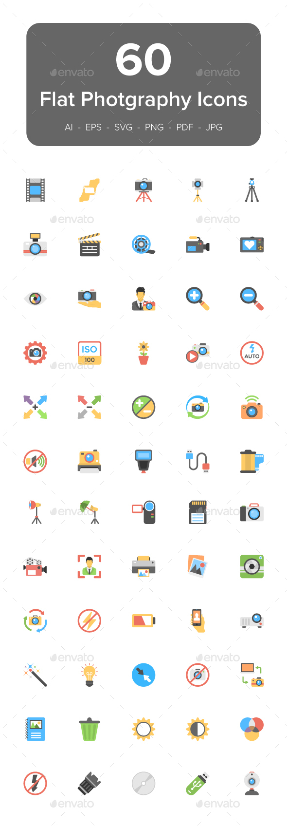 60 Photography Flat Vector Icons - Icons