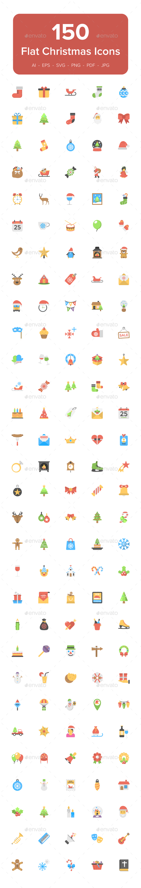 150 Christmas Flat Vector Icons - Icons