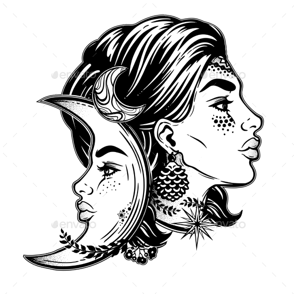 Beautiful Nature Night Fairy with Crescent Moon. - People Characters