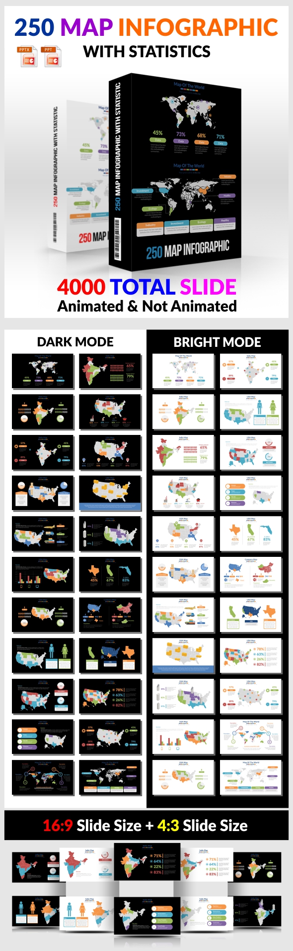 250 Map Infographic With Statistics - PowerPoint Templates Presentation Templates