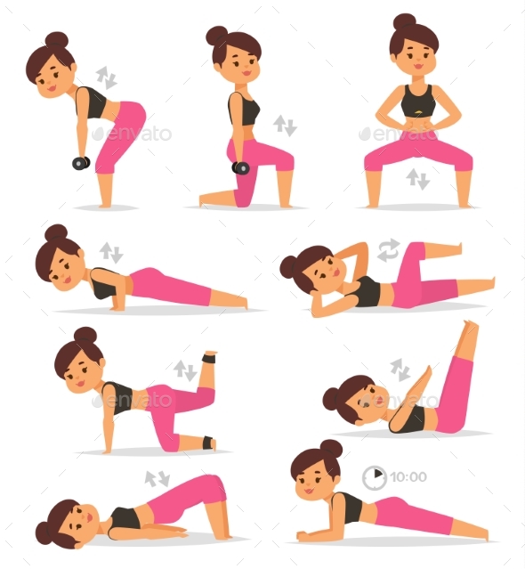 Fitness Woman Sport Exercise Vector Character - Sports/Activity Conceptual