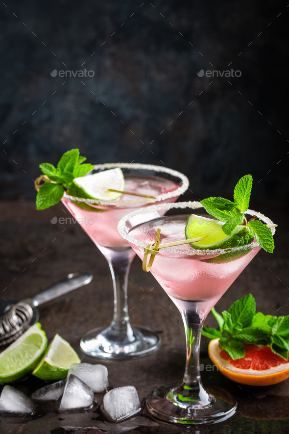 Margarita cocktail with salted rim, fresh lime and grapefruit juice Stock Photo by sea_wave