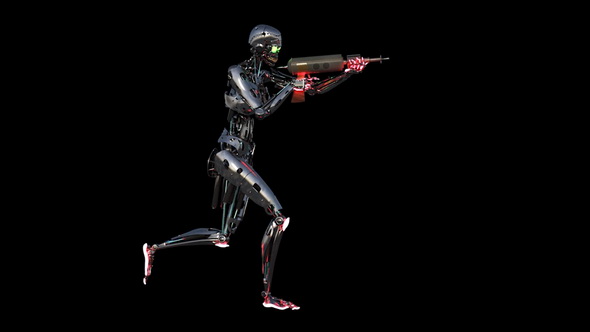Cyborg Female Running with a Rifle