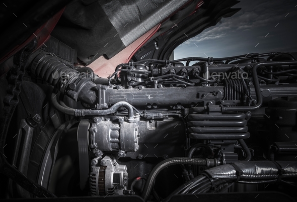 Semi Truck Diesel Engine Stock Photo by duallogic | PhotoDune