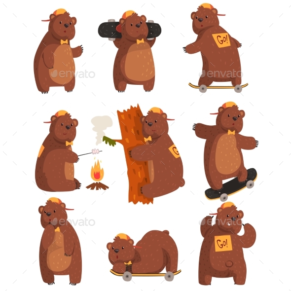 Bear in Various Situations Cartoon - Animals Characters