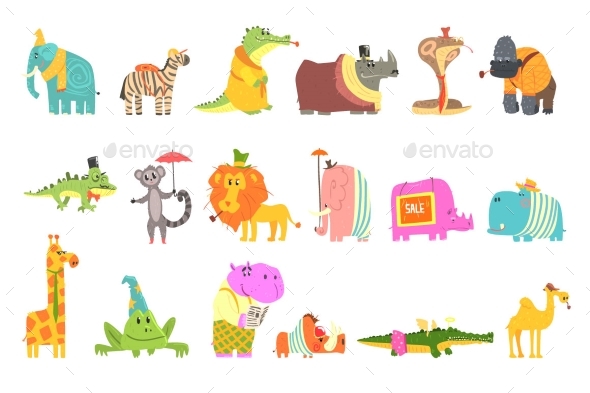 African Animals with Human Attributes and Clothing - Animals Characters
