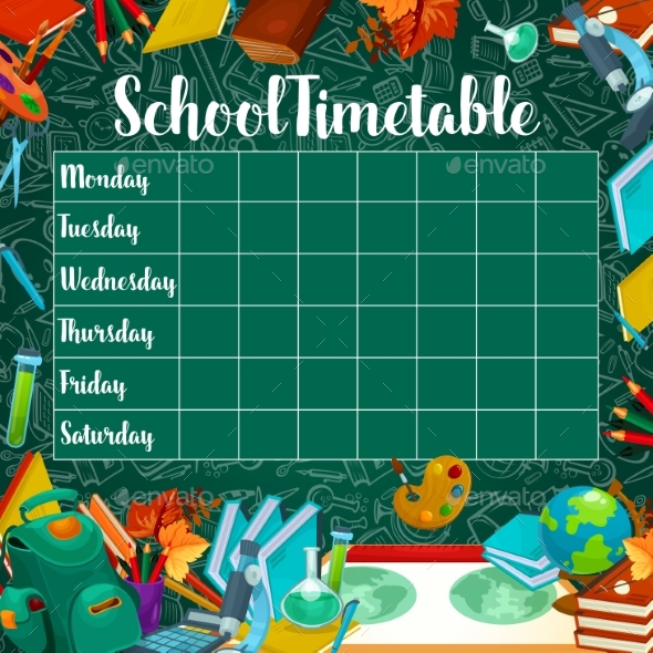 School Vector Timetable on Green Chalkboard - Miscellaneous Conceptual
