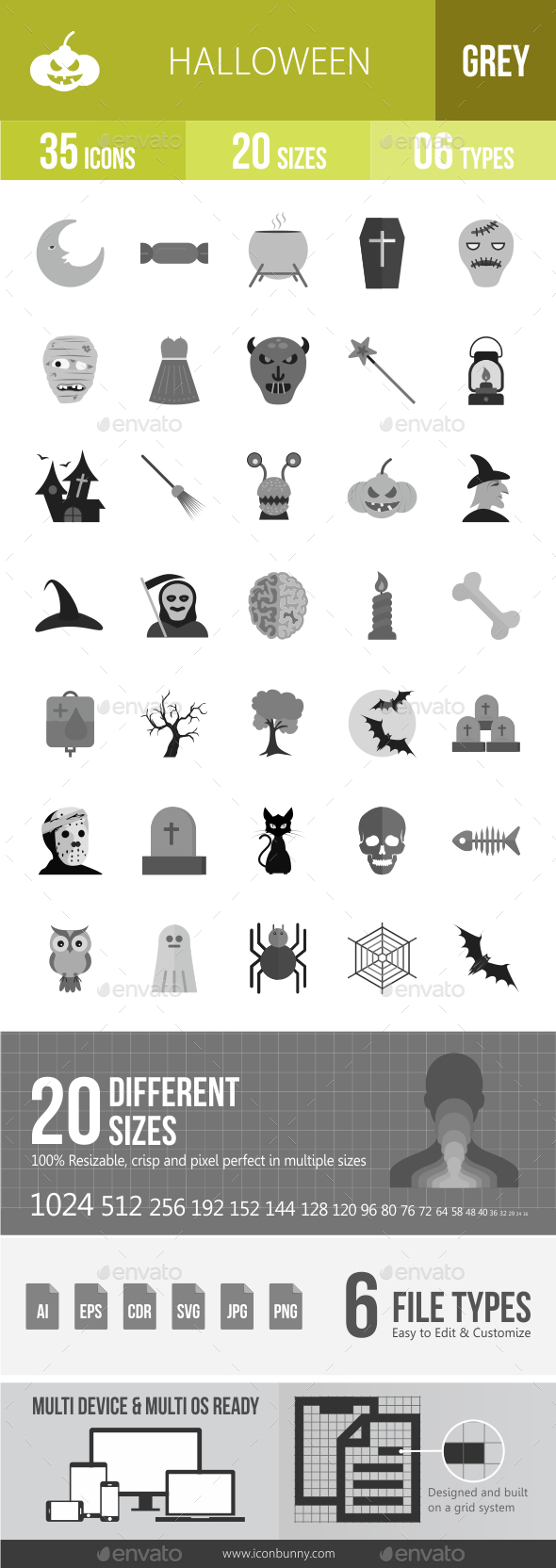 35 Halloween Grey Scale Icons - Icons