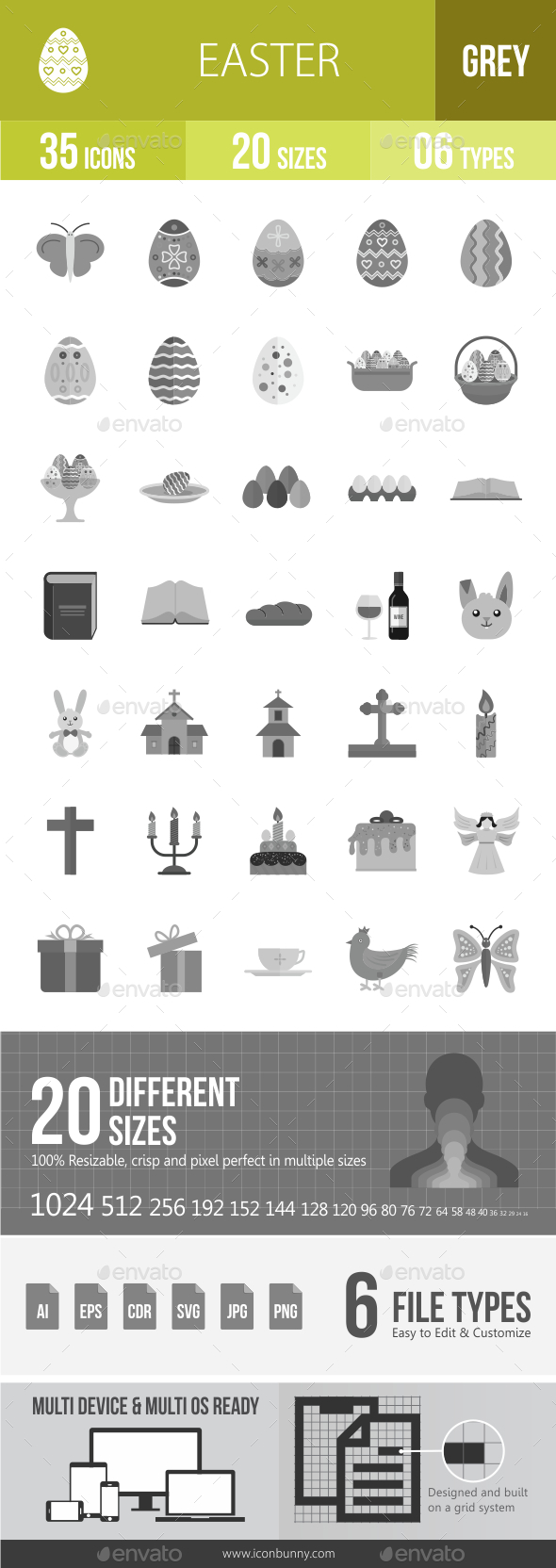 35 Easter Grey Scale Icons - Icons