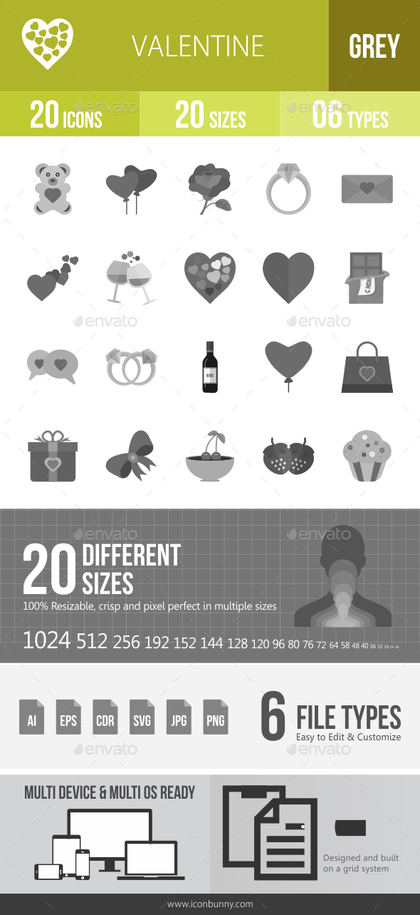 20 Valentine Grey Scale Icons - Icons