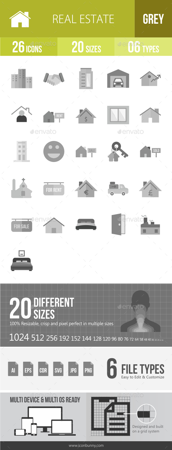 26 Real Estate Grey Scale Icons - Icons