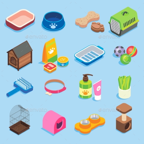 Pet Store Vector Flat Isometric Icon Set - Miscellaneous Vectors