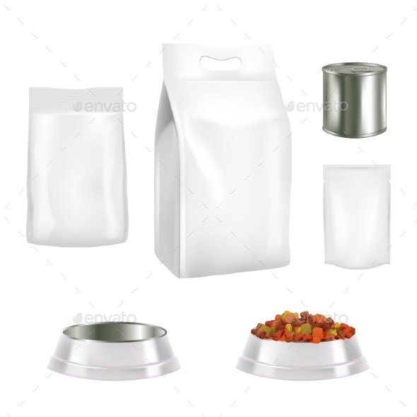 Dog Food Packaging Vector Realistic Mockups - Food Objects