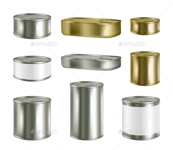 Vector Canned Food Realistic Blank Metal Package - Food Objects