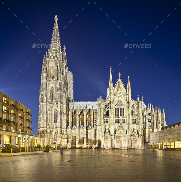 Cologne Cathedral At Night, Germany - Stock Photo - Images