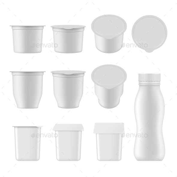 Natural Yogurt Vector Realistic Package Mockup Set - Food Objects