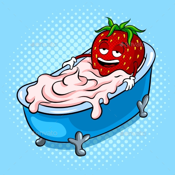 Strawberry and Bath of Cream Pop Art Vector - Food Objects