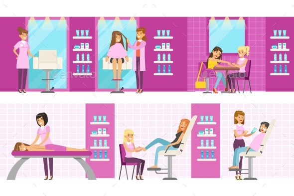 Women In Beauty Salon Enjoying Hair And Skincare - People Characters