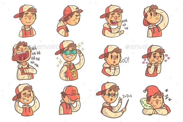 Boy In Cap And College Jacket Collection Of Hand - People Characters
