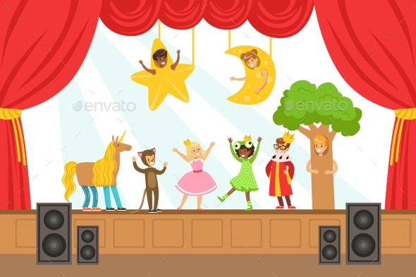 Children Actors Performing Fairy-Tale On Stage On - People Characters