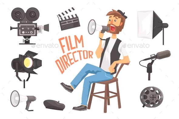 Film Director Sitting With Megaphone Controlling - People Characters