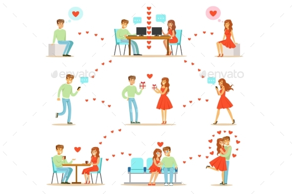 Man And Woman Finding Love And Dating Using Dating - People Characters