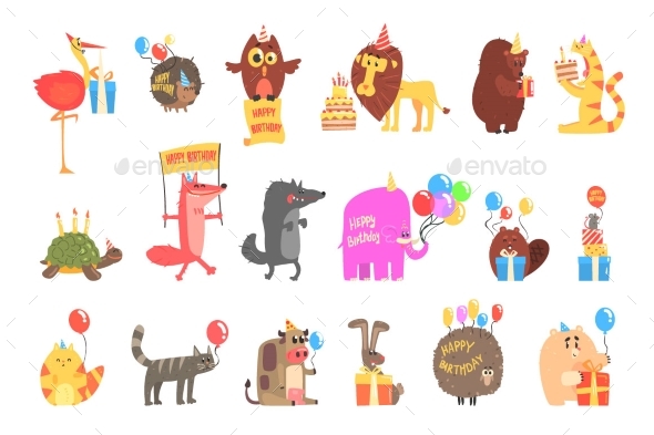 Funky Animals With Party Attributes At The Kids - Animals Characters