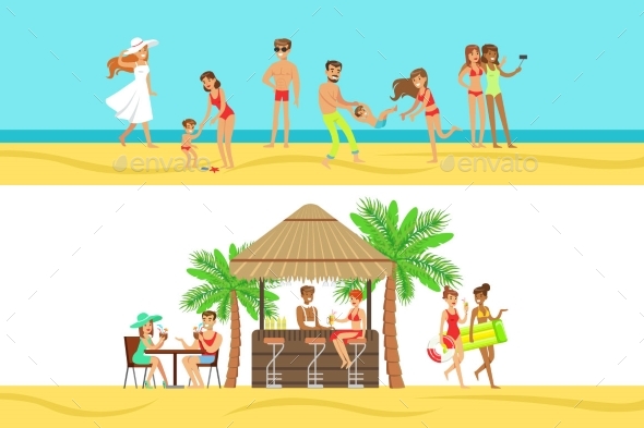 Happy People On Tropical Beach Vacation In Hawaii - People Characters