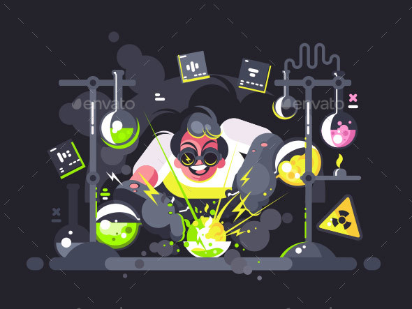 Scientist Chemist Making Chemical Experiment - People Characters