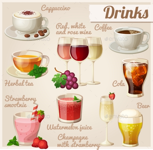 Set of Food Icons. Drinks. - Food Objects