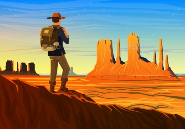 Mountain and Monument Valley with Tourist, Morning - Landscapes Nature