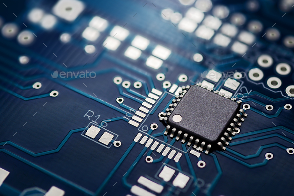 Printed circuit board and chip - Stock Photo - Images