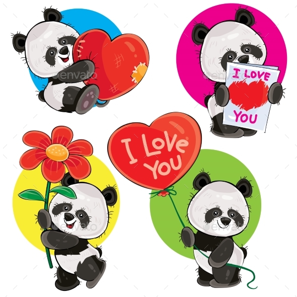 Valentine Day Vector Set with Panda Bears - Valentines Seasons/Holidays