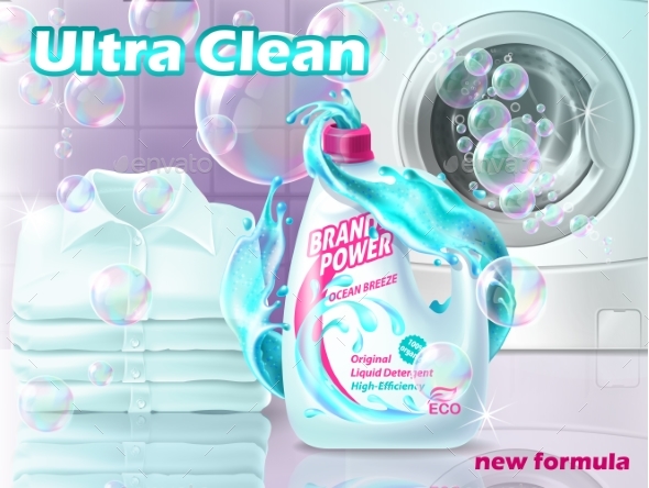Vector Realistic Promo Banner of Liquid Detergent - Objects Vectors