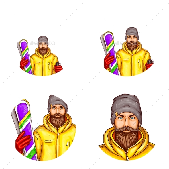 Vector Pop Art Avatar of Snowboarder - Sports/Activity Conceptual