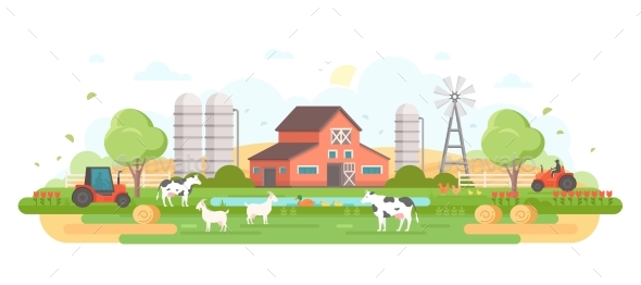Farm - Modern Flat Design Style Vector - Buildings Objects