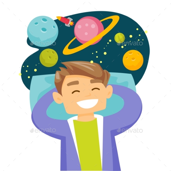 Sleeping Man Flying in Open Space - People Characters
