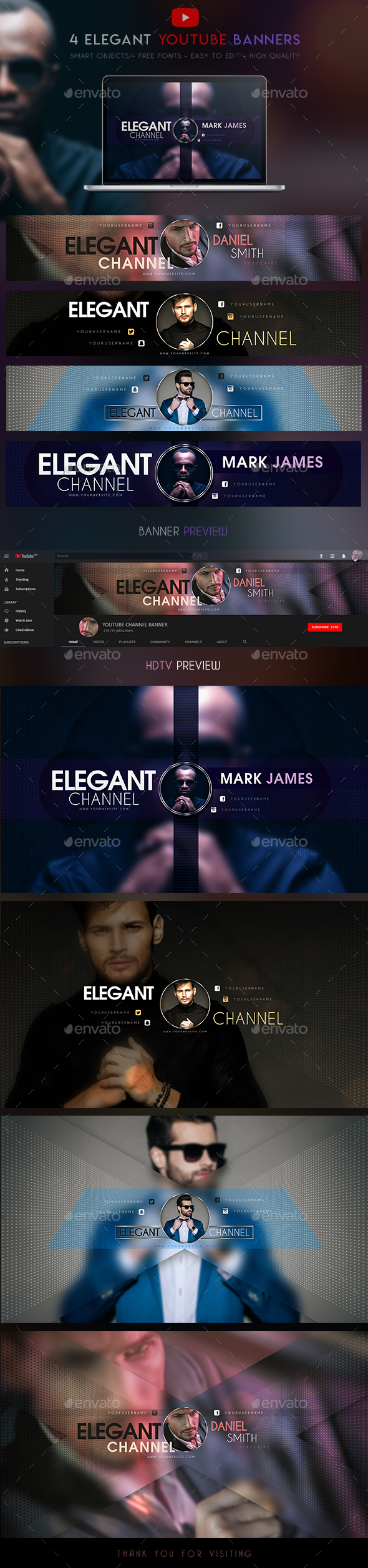 4 Elegant YouTube Banners - YouTube Social Media