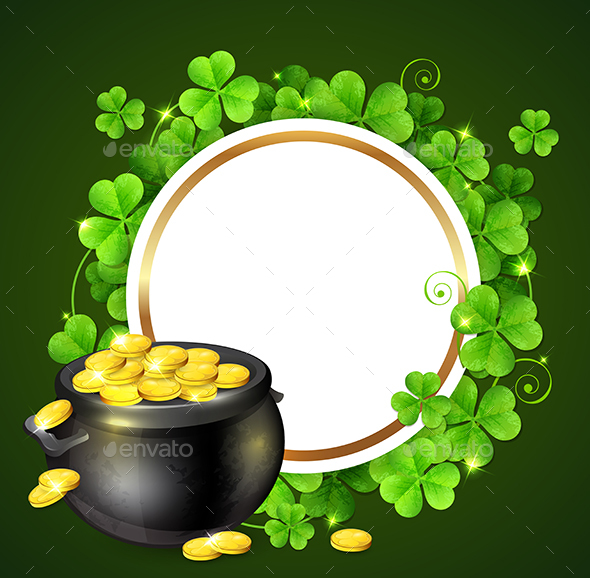 Pot of Gold and Green Clover Leaves - Miscellaneous Seasons/Holidays